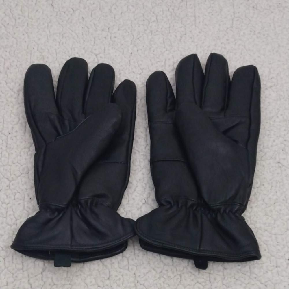 Men's Black Leather Thermolite Winter Gloves (Large)